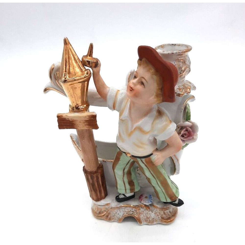 Vintage Ucagco Lamp Lighter Boy Figurine Candle Holder & Match Holder